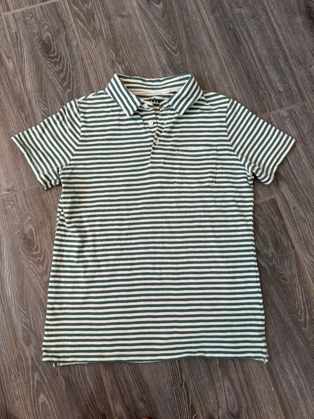 Mini Boden Hunter Green and White Striped Slub Polo shirt Boys 13 14 soft